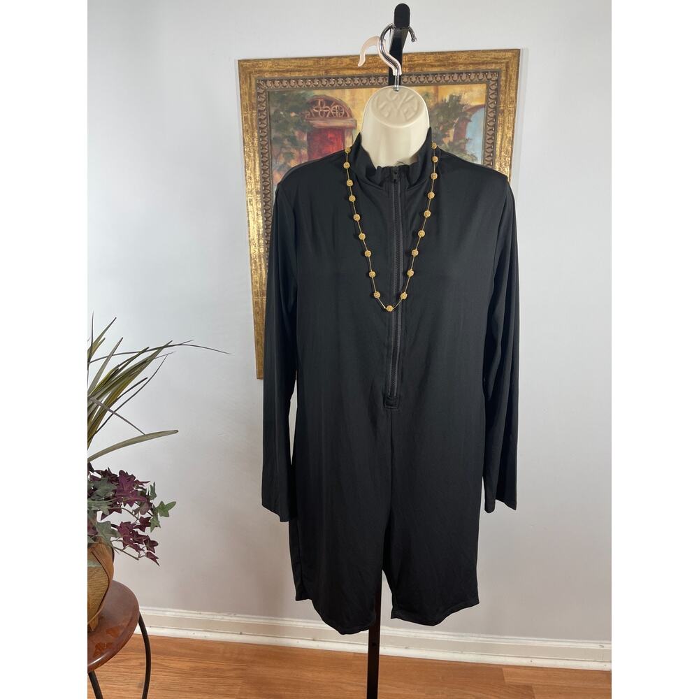 Shein Curve Jumpsuit Women XL Black Solid Mock Neck Zipper Front Gorpcore Urban